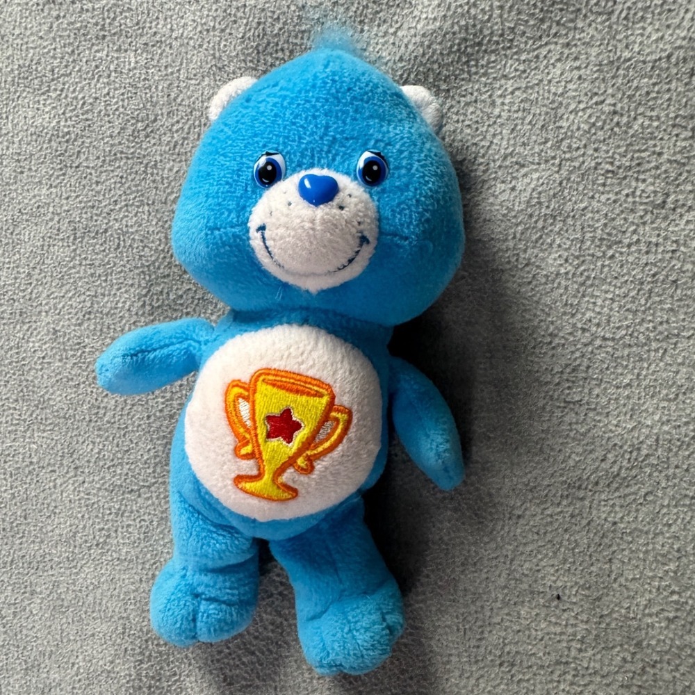 Care Bears Champ Bear Blue Plush Trophy Belly Badge 8 Inch Stuffed Animal Toy